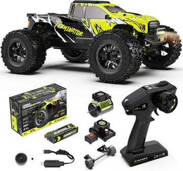 1/10 Professionelles bürstenloses Hochgeschwindigkeits-Ferngesteuertes Auto 4WD Allradantrieb Bigfoot Geländewagen mit Carbonfaserrahmen, 60A ESC mit intelligentem Gyroskop, Rennmodellspielzeug, Geschenk für Jungen, RC Monstertruck