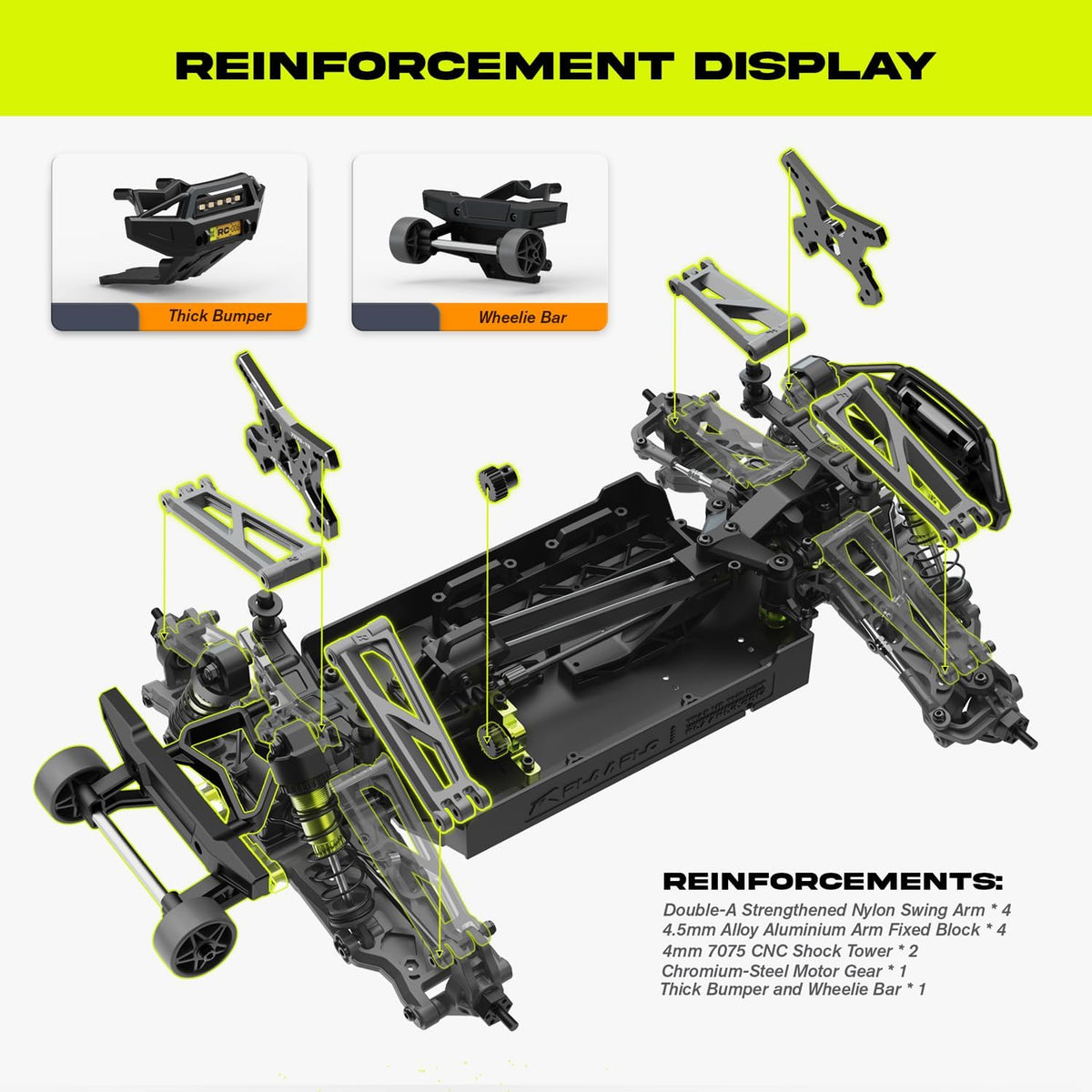 1/10 Professionelles bürstenloses Hochgeschwindigkeits-Ferngesteuertes Auto 4WD Allradantrieb Bigfoot Geländewagen mit Carbonfaserrahmen, 60A ESC mit intelligentem Gyroskop, Rennmodellspielzeug, Geschenk für Jungen, RC Monstertruck