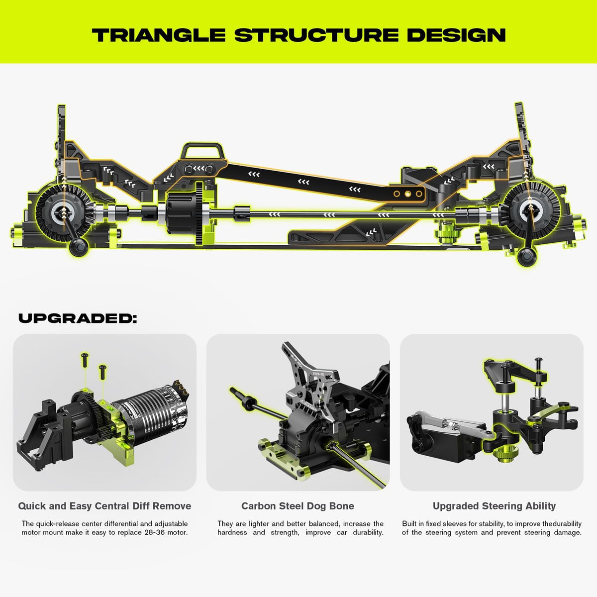 1/10 Professionelles bürstenloses Hochgeschwindigkeits-Ferngesteuertes Auto 4WD Allradantrieb Bigfoot Geländewagen mit Carbonfaserrahmen, 60A ESC mit intelligentem Gyroskop, Rennmodellspielzeug, Geschenk für Jungen, RC Monstertruck
