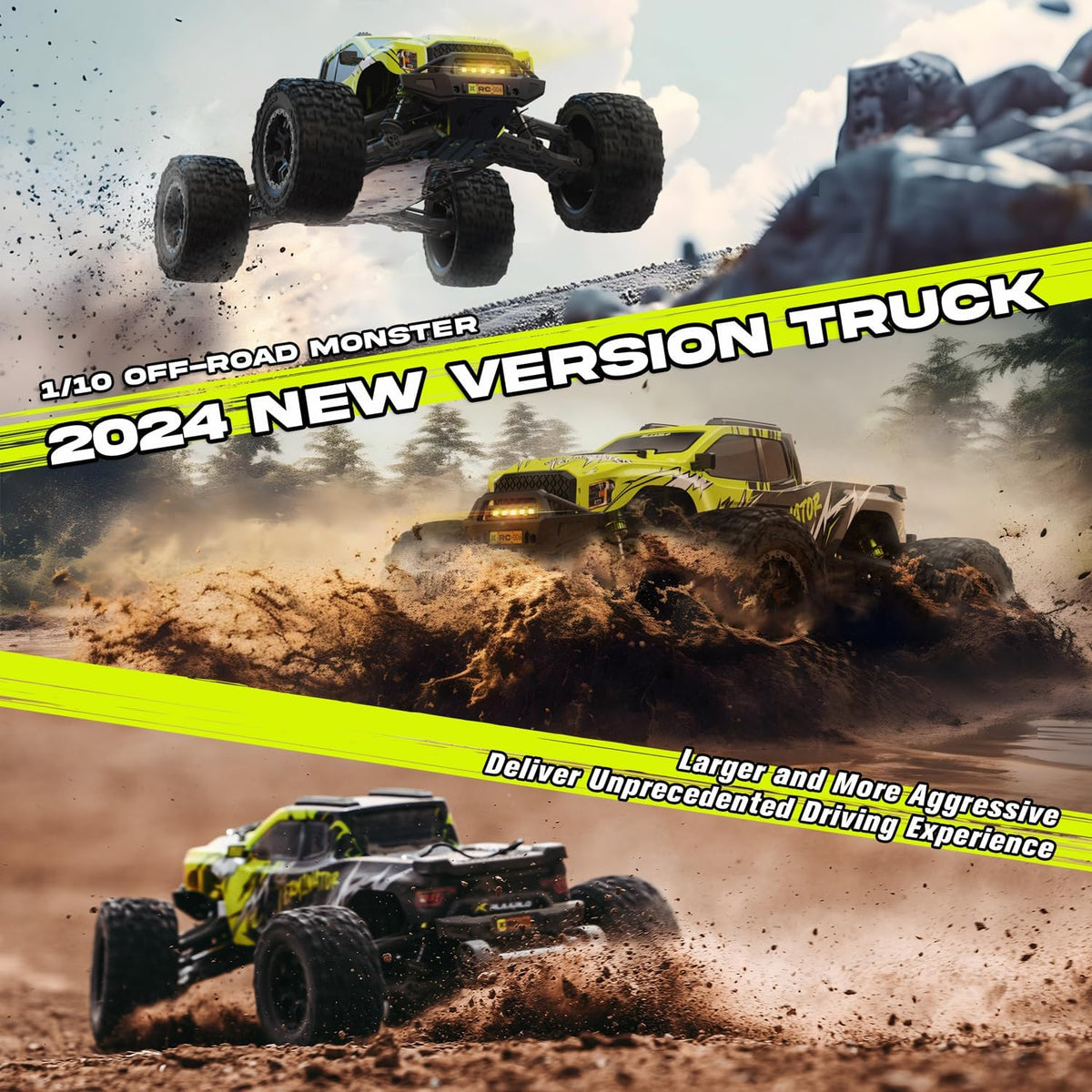 1/10 Professionelles bürstenloses Hochgeschwindigkeits-Ferngesteuertes Auto 4WD Allradantrieb Bigfoot Geländewagen mit Carbonfaserrahmen, 60A ESC mit intelligentem Gyroskop, Rennmodellspielzeug, Geschenk für Jungen, RC Monstertruck