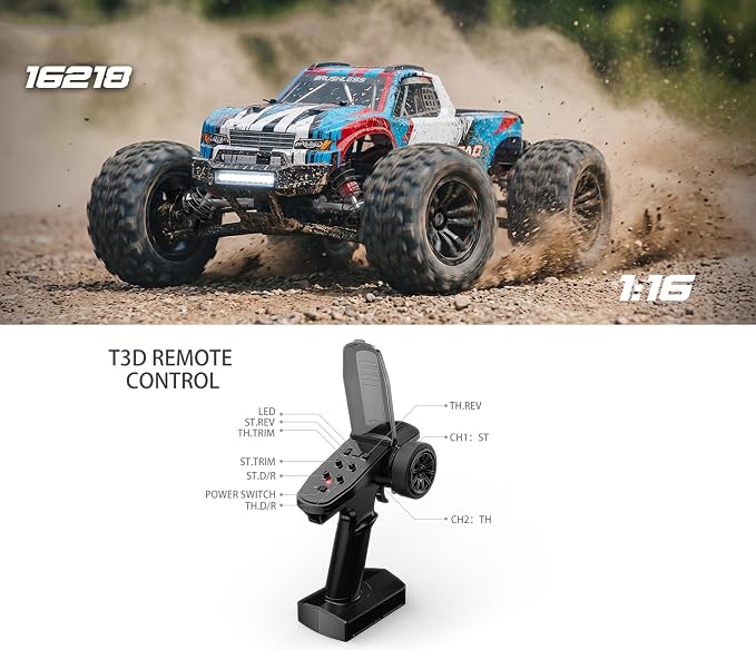 MJX 1:16 Vollmaßstab Hochgeschwindigkeits-Ferngesteuertes Auto, Allradantrieb Bürstenloser Wüsten-Truck, Renn-Offroad-Short-Truck Modellspielzeug, Ausgestattet mit zwei Karosserien und Supermotor RC Auto